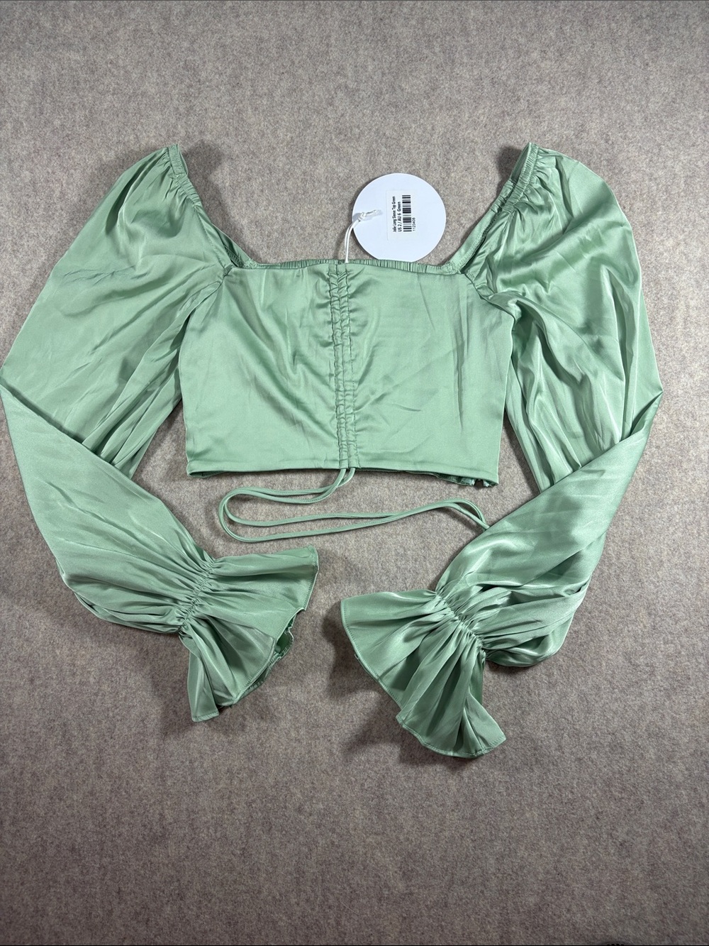 Princess Polly Jolie Ruched Satin Long Sleeve Crop Top Green US 2 AU 6 NWT